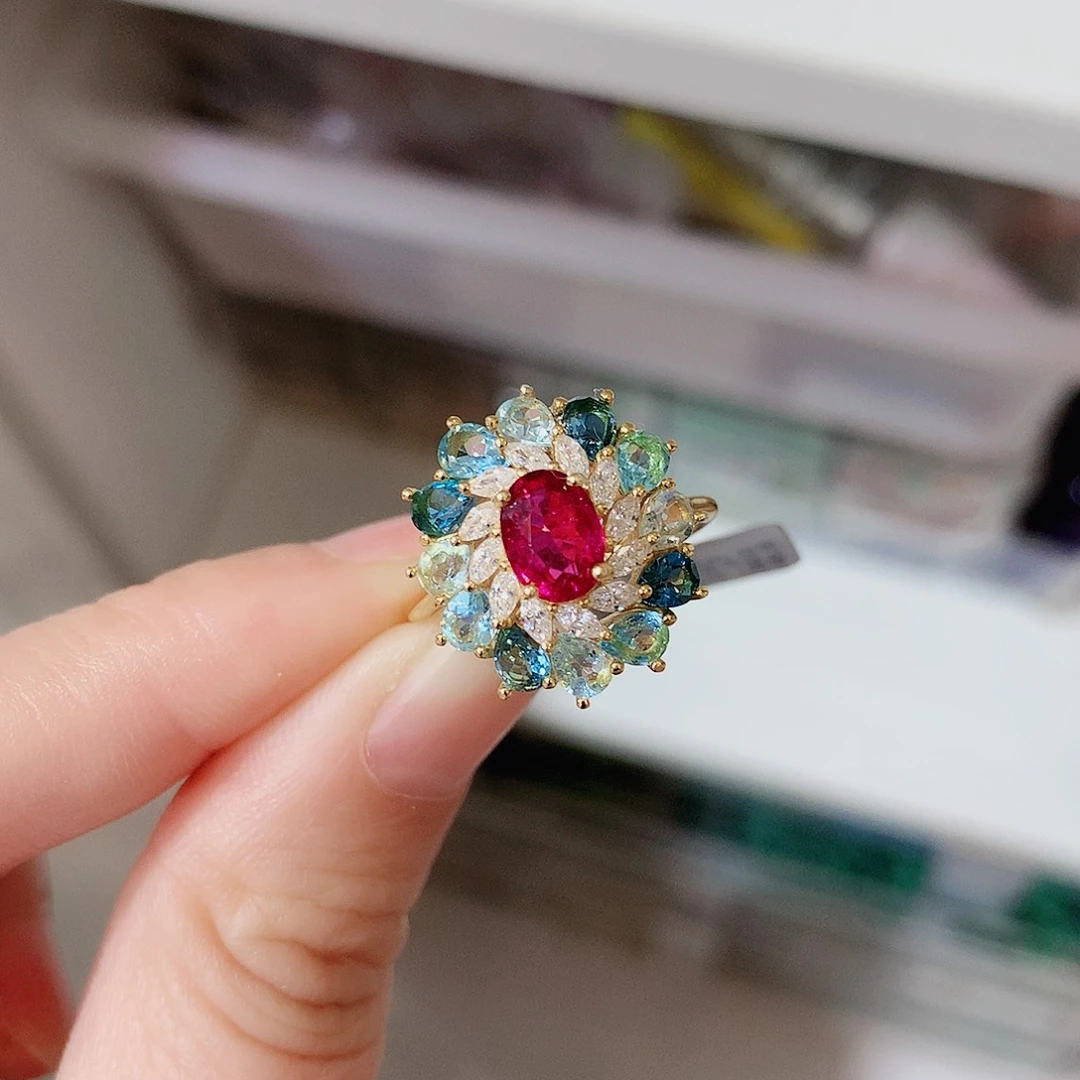 碧玺戒指银S925镶嵌戒指超美