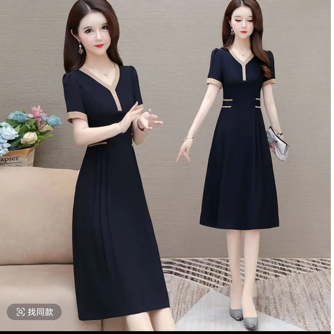 【HQ801】女装连衣裙时尚2024收腰气质洋气显瘦长款韩版遮肚夏裙