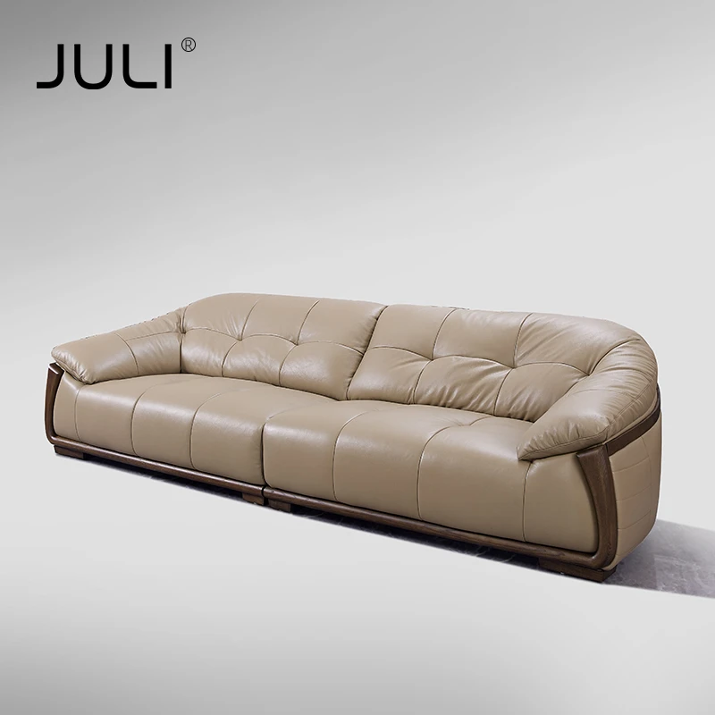 居里简约白蜡木艺术休闲风头层牛皮沙发一字时尚轻奢客厅意式羽绒