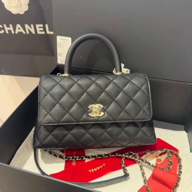 全新未使用 Chanel/香奈儿 黑金cocohandle小号 芯片款手柄斜挎包