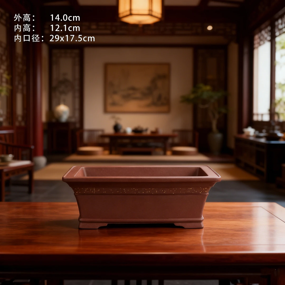 千禾紫砂宜兴精品手工原矿高温紫泥铺砂马槽盆绿植兰草盆栽盆景盆