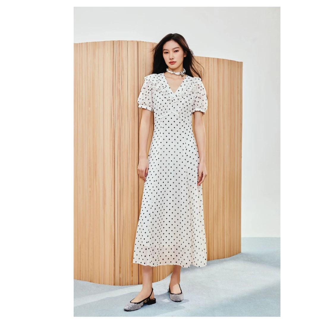 【专用】MAXRIENY2025春夏新款赫本风波点雪纺连衣裙显瘦高级中长款