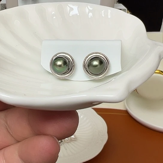 银S925镶嵌耳饰海水珍珠