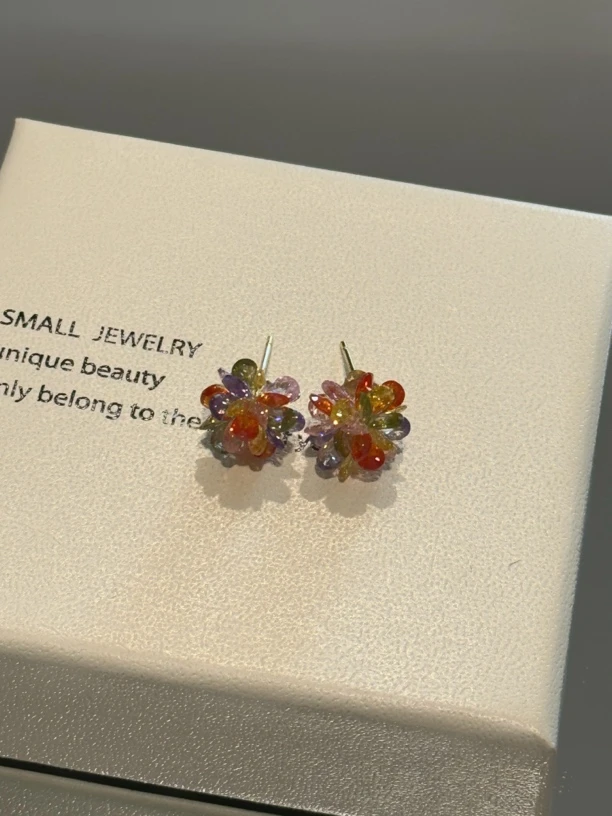铜合金仿水晶耳饰 新款彩色花朵时尚春夏耳饰名媛奢华高级感耳钉