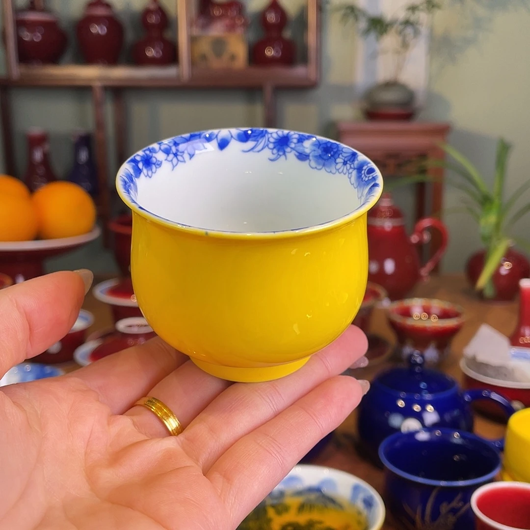 清欢雅玩原矿帝王黄精品内绘蝶恋花圆满杯