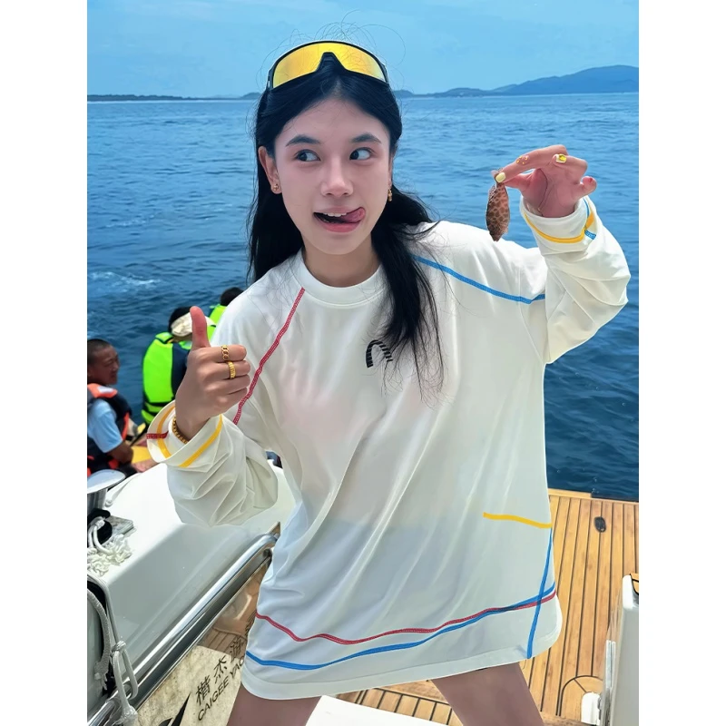 美式高街300斤特大码明线别致长袖T恤初秋男女运动休闲松弛感上衣