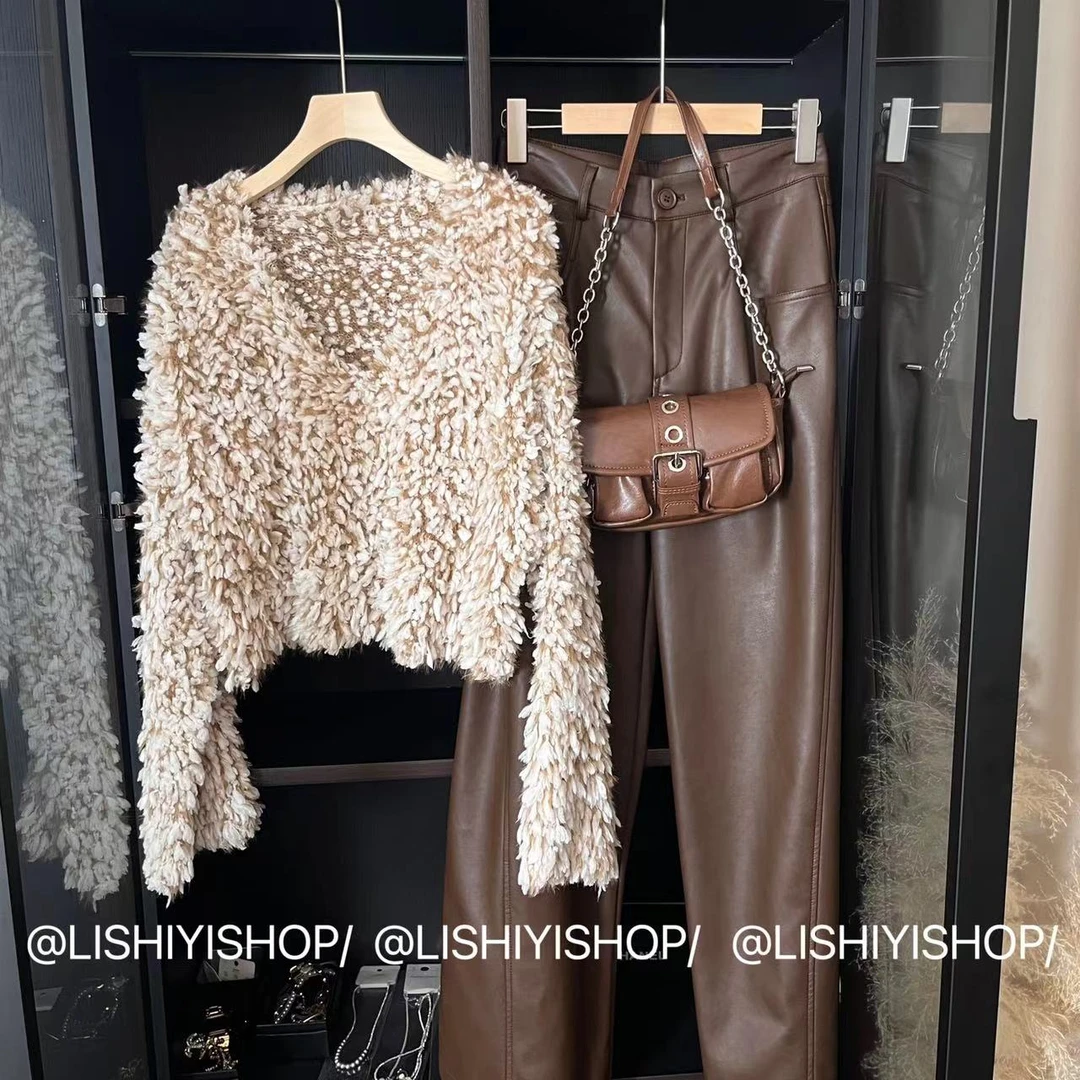 【李十一LISHIYI】法式慵懒风V领百搭毛衣  8010