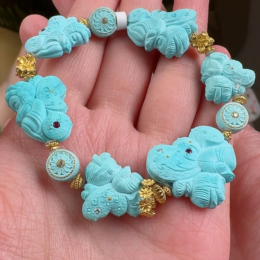 绿松石珠宝奇石18K金镶嵌