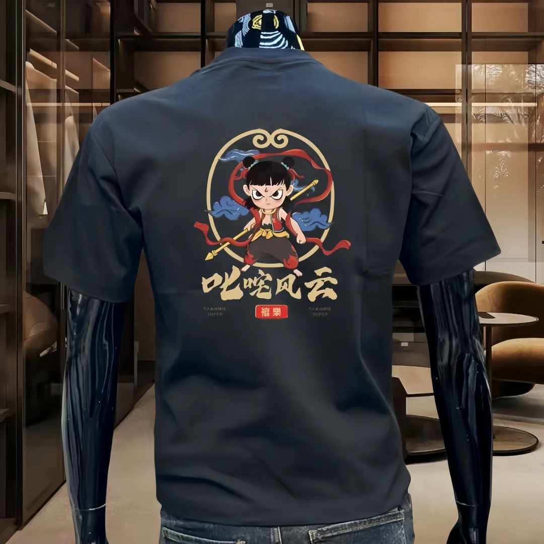 国潮棉短袖T恤青年ins潮牌街头微宽松圆领上衣反季轻奢