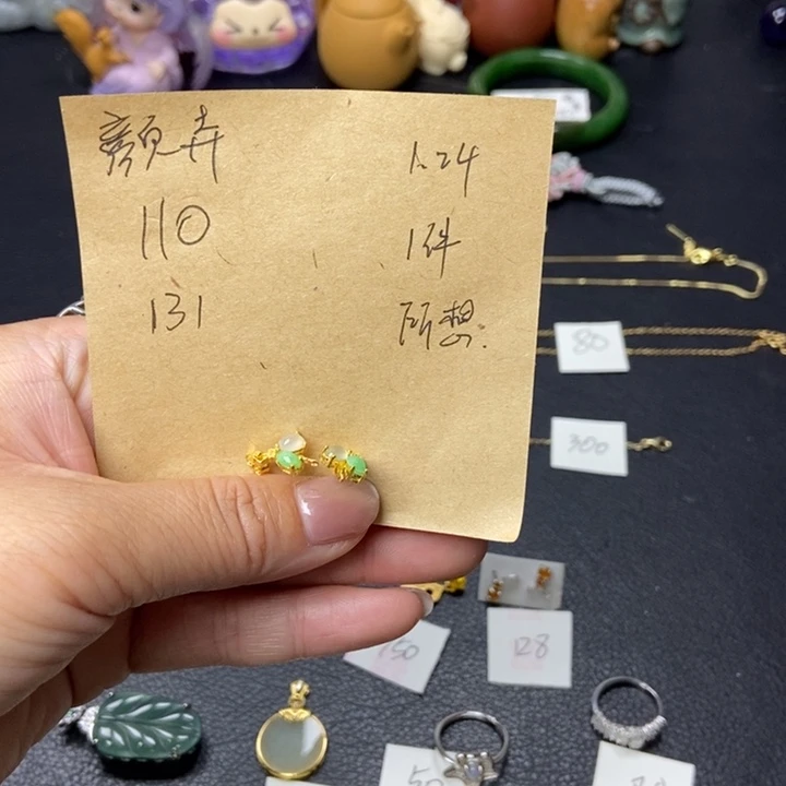 翡翠耳饰银S925镶嵌颜*