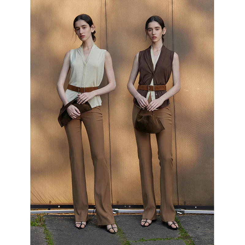 Mix Selection100%莱赛尔V领无袖针织马甲法式通勤上衣MSGBJY0286