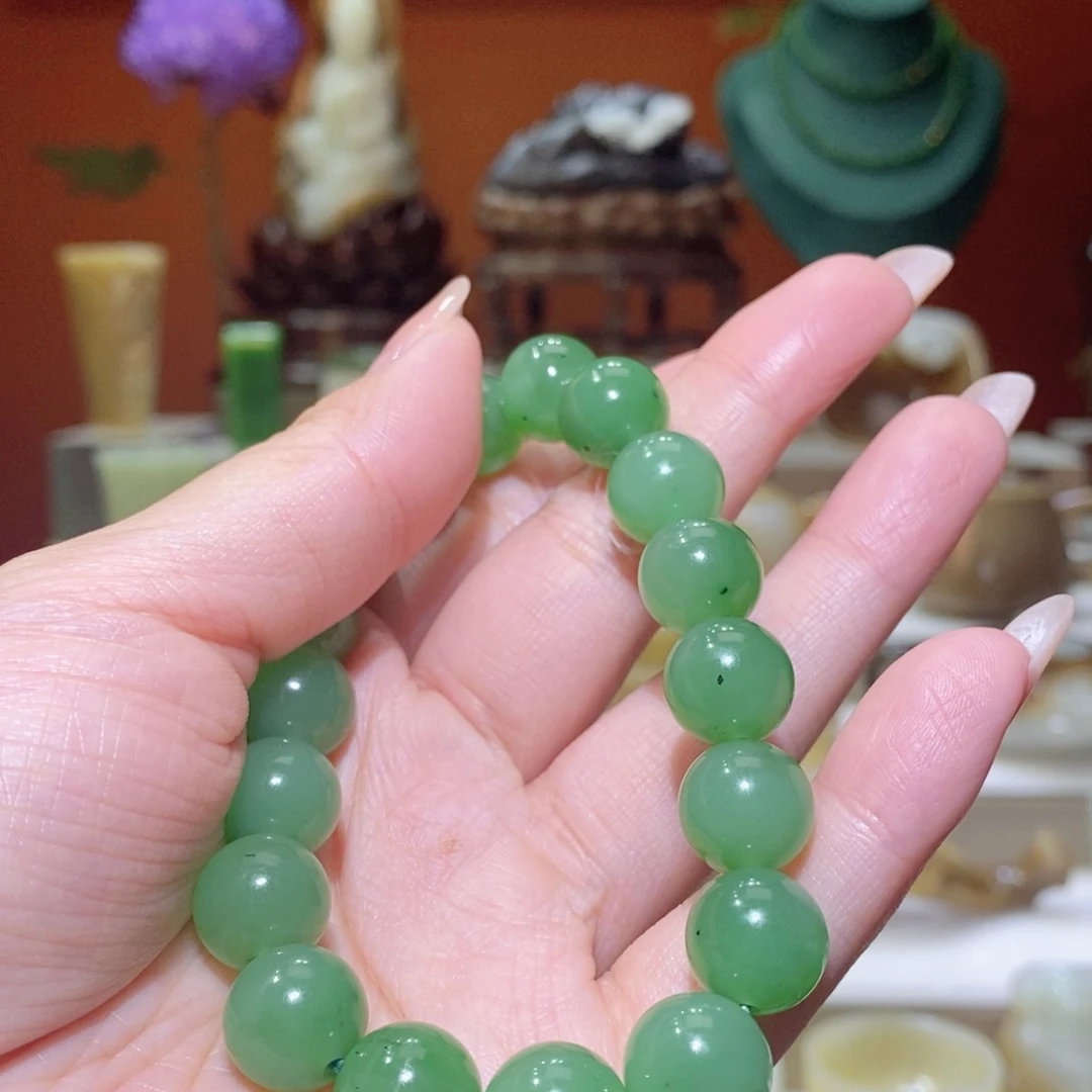 未镶嵌和田玉挂件和田玉碧玉苹果绿手串12mm