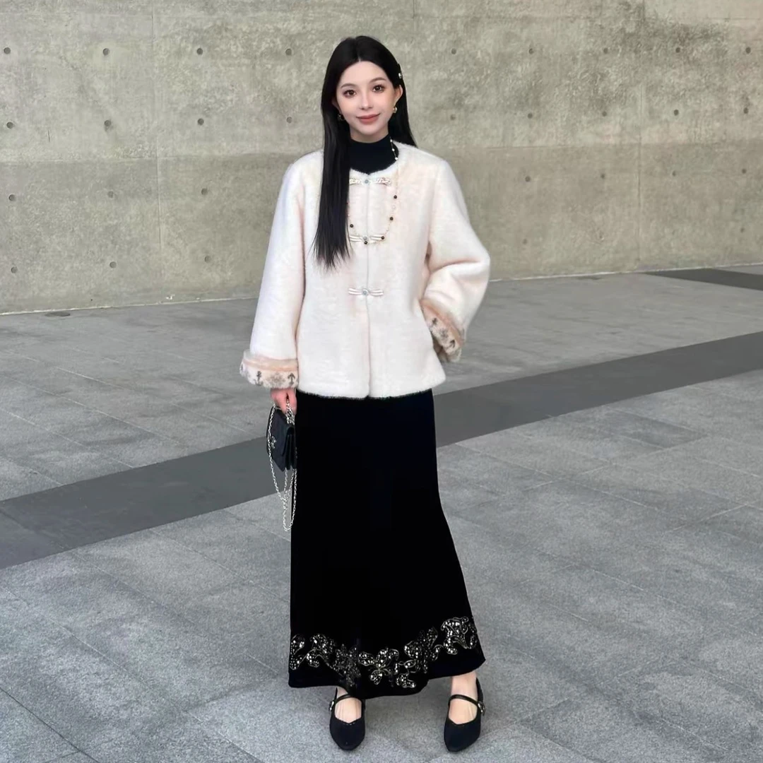 新中式国风冬季仿水貂毛大衣高级感时尚盘扣加厚毛毛外套女年轻款