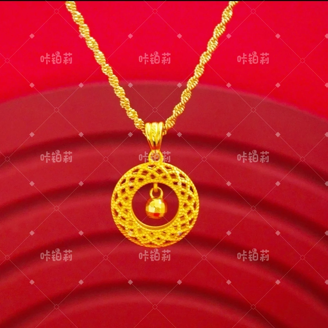 铜合金项链 镀K金平安扣坠链织梦网镂空设计不掉色百搭项链X-163