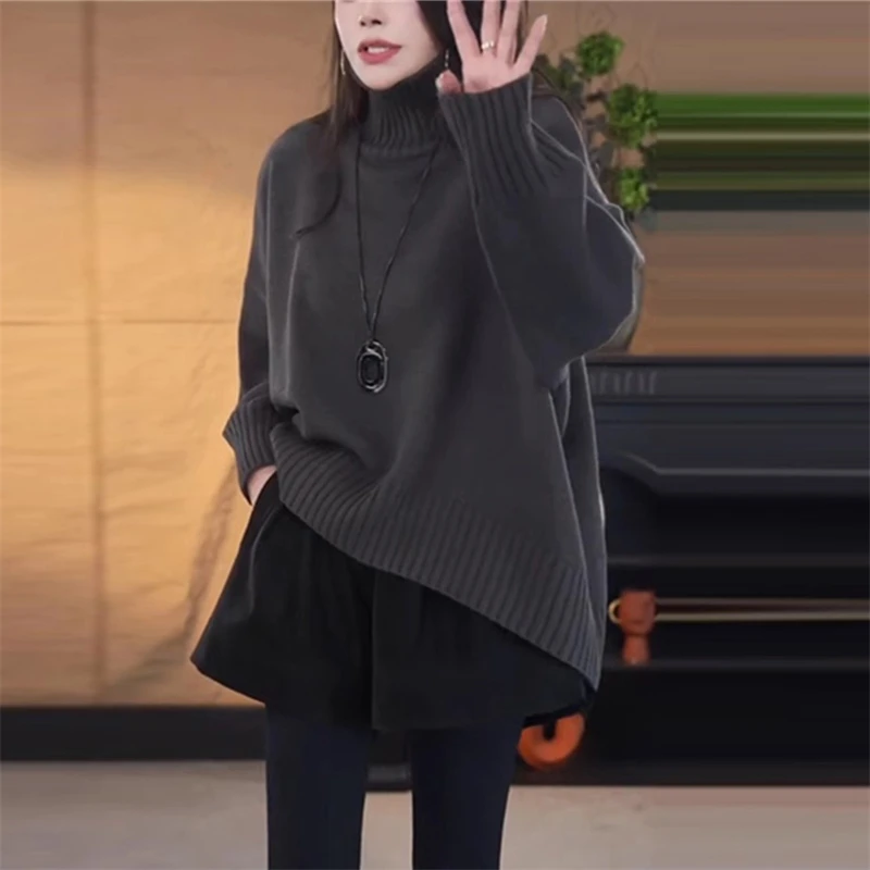 今年流行简约高领纯色针织衫女2025春季新款宽松显瘦韩系通勤上衣
