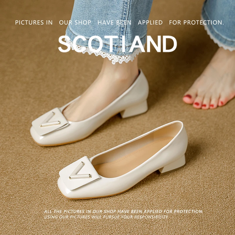 轻奢漆皮低跟3cm不累脚气质优雅浅口粗跟复古气质法式单鞋EH107