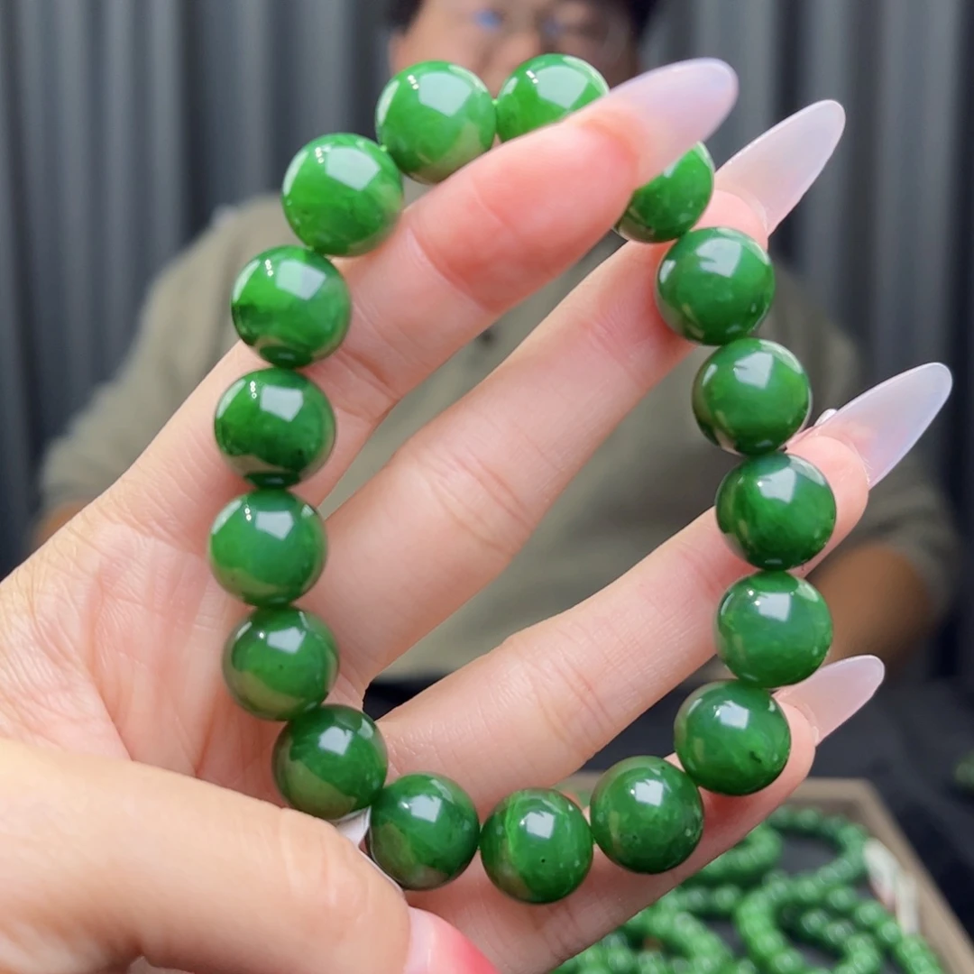 和田玉未镶嵌手链天然和田玉俄碧阳绿12