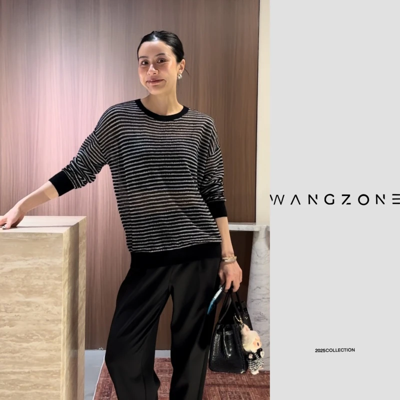WANG ZONE | 进口&羊毛_线型解构美学条纹撞色毛衣打底衫