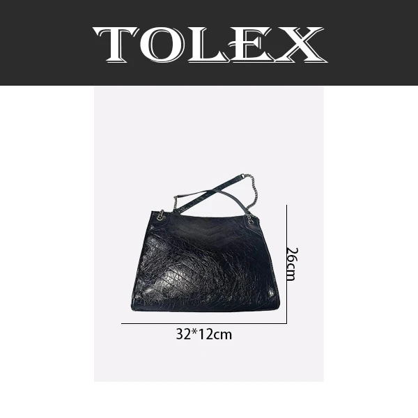 TOLEX2025新款手工女包爆裂纹大托特黑色