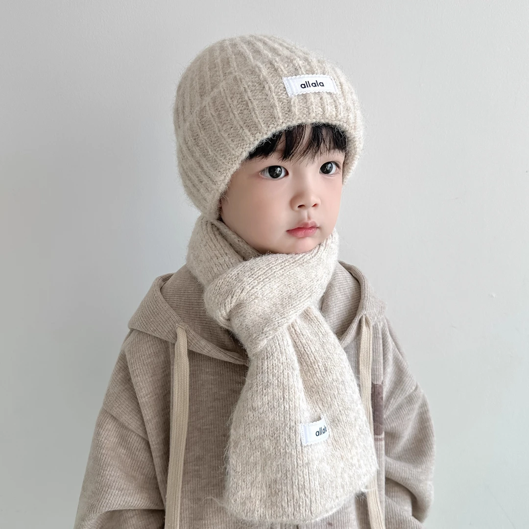 儿童帽子围巾两件套秋冬季男女童毛线帽宝宝保暖加厚防风针织帽子