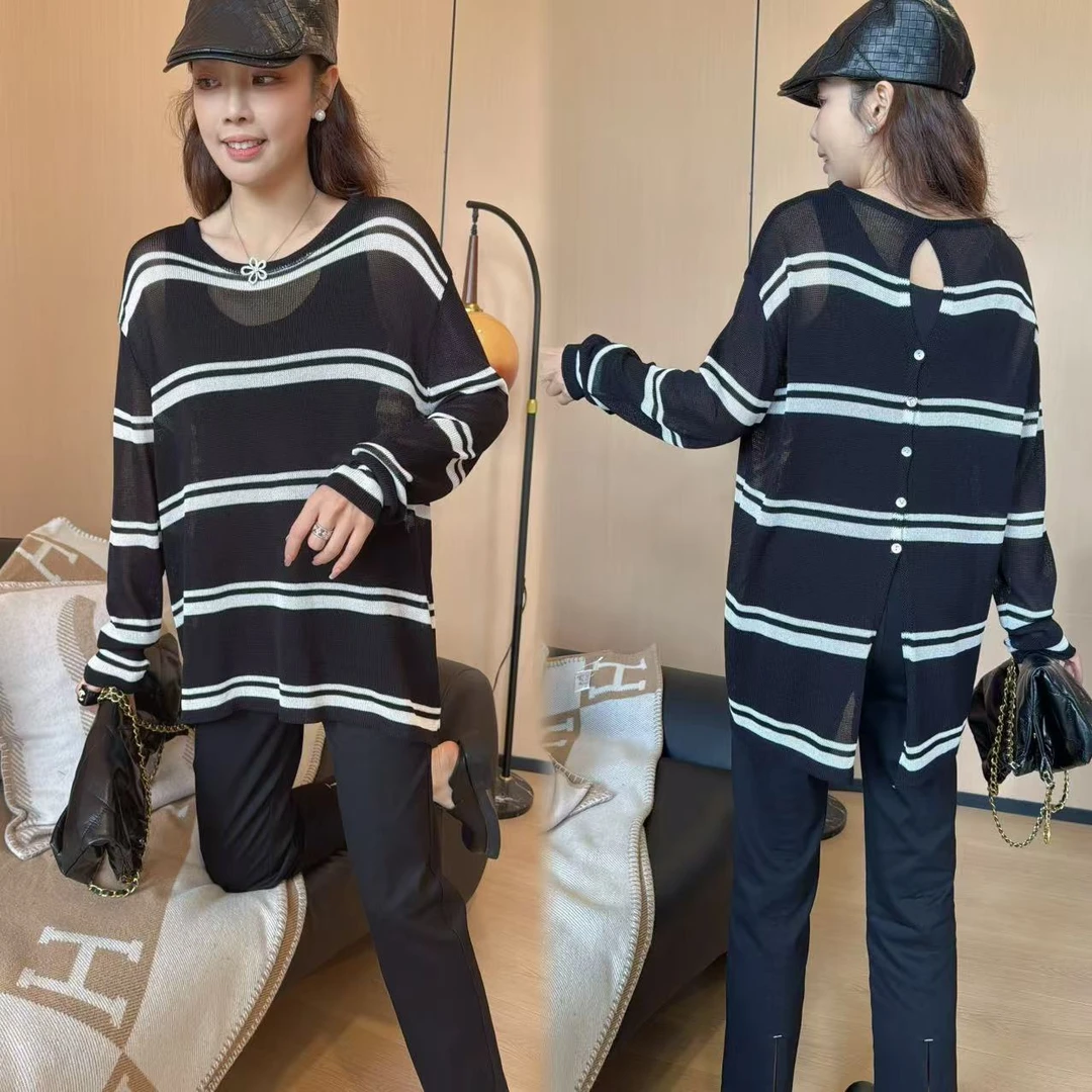 二姐的宝藏圆领后背开叉设计感长袖针织衫防晒休闲百搭上衣#25055