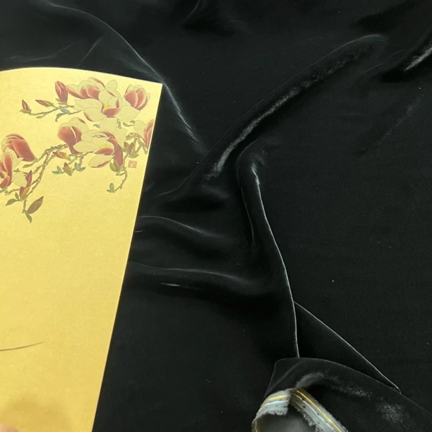 黑色真丝金丝绒面料裁剪桑蚕丝底胚140cm左右门幅