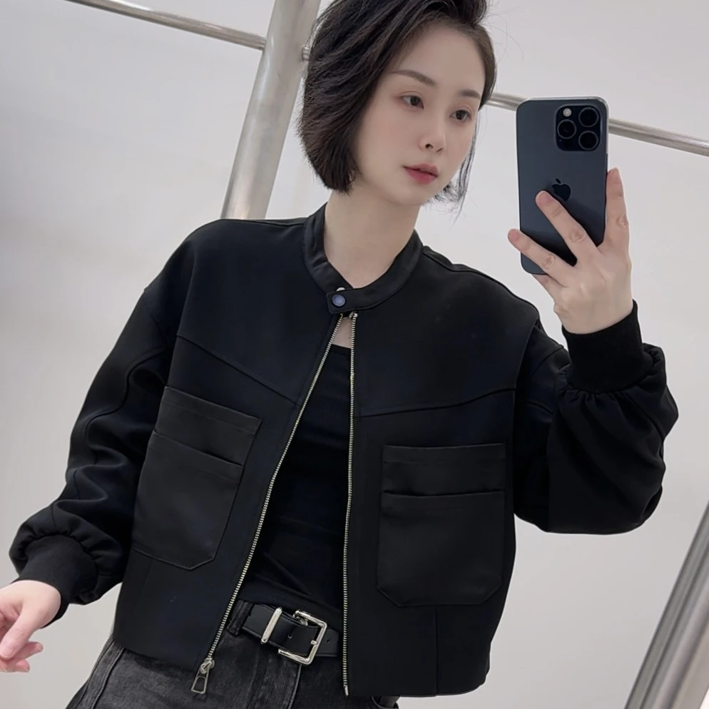 【6608】显瘦流光风韩版秋季短西装夹克女短款黑色小个子短外套