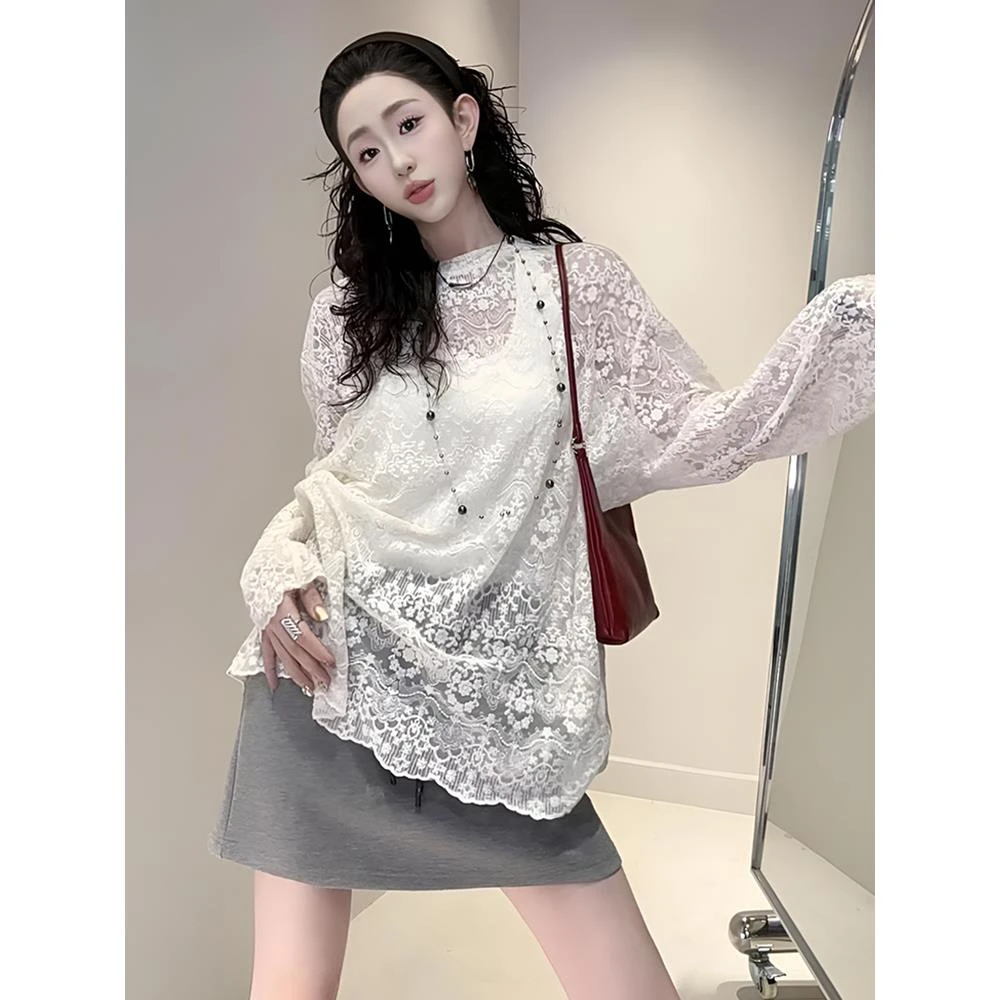 【日与月光】小众设计感蕾丝罩衫女春夏季花边袖百搭小衫百搭上衣女