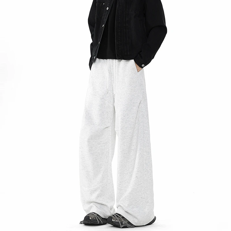 迈特优春季新款男褶皱分割设计直筒裤休闲美式宽松高街百搭休闲裤