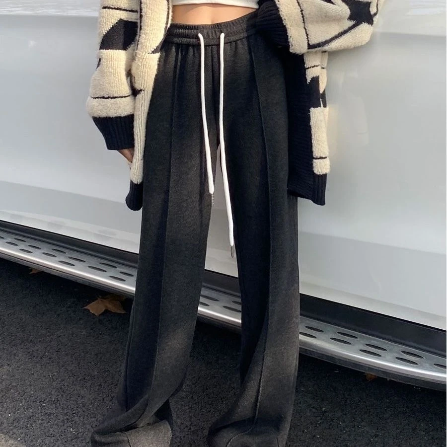 加绒阔腿裤女秋冬2025年新款高腰毛呢裤子大衣女秋冬高级感小个子