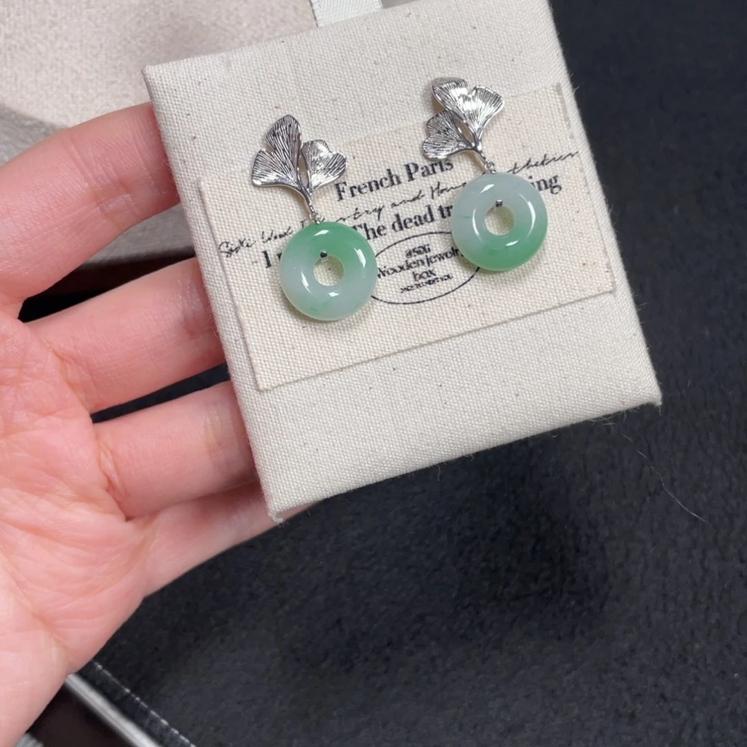 翡翠耳饰银S925镶嵌千**B有纹