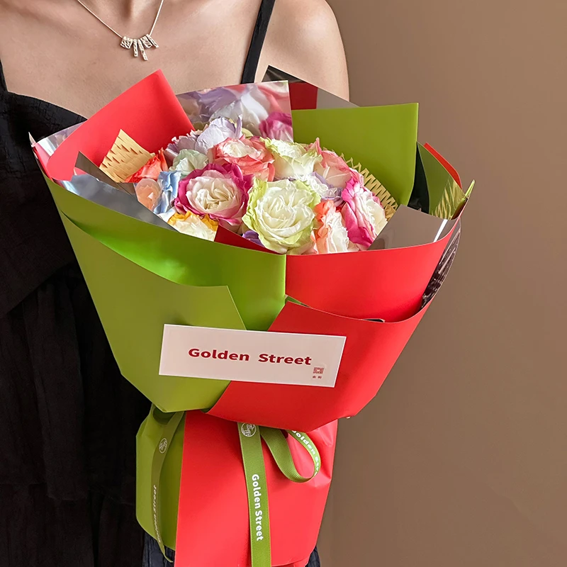 花略 多巴胺流光镜面纸 双色防水花束包装纸