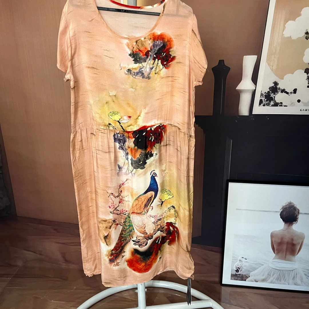 真丝桑蚕丝连衣裙女2025年新款高端大牌气印花夏季显瘦长裙子
