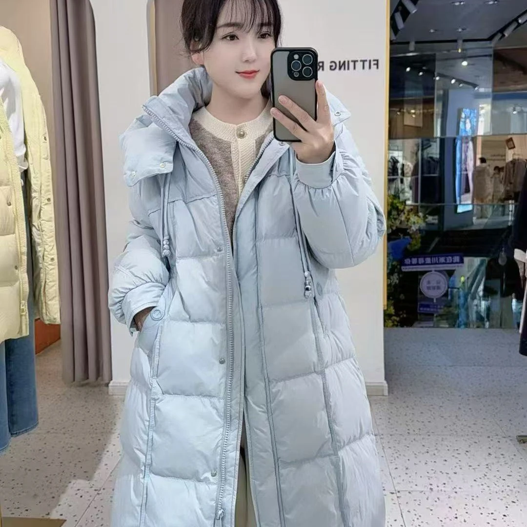 灰色长款连帽女过膝加厚保暖宽松时尚冬季新款外套上衣