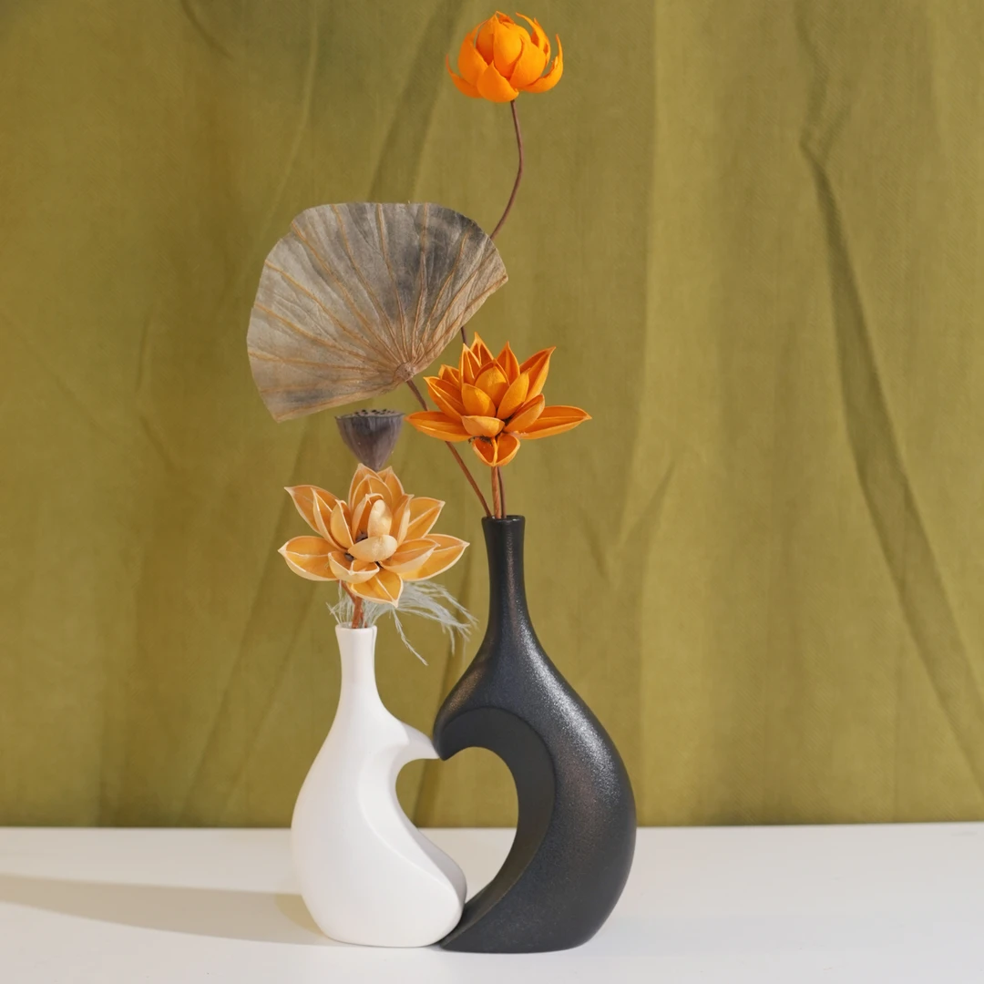 【相依】组合式陶瓷花瓶手工植物干花手工花风干荷叶情人节礼物