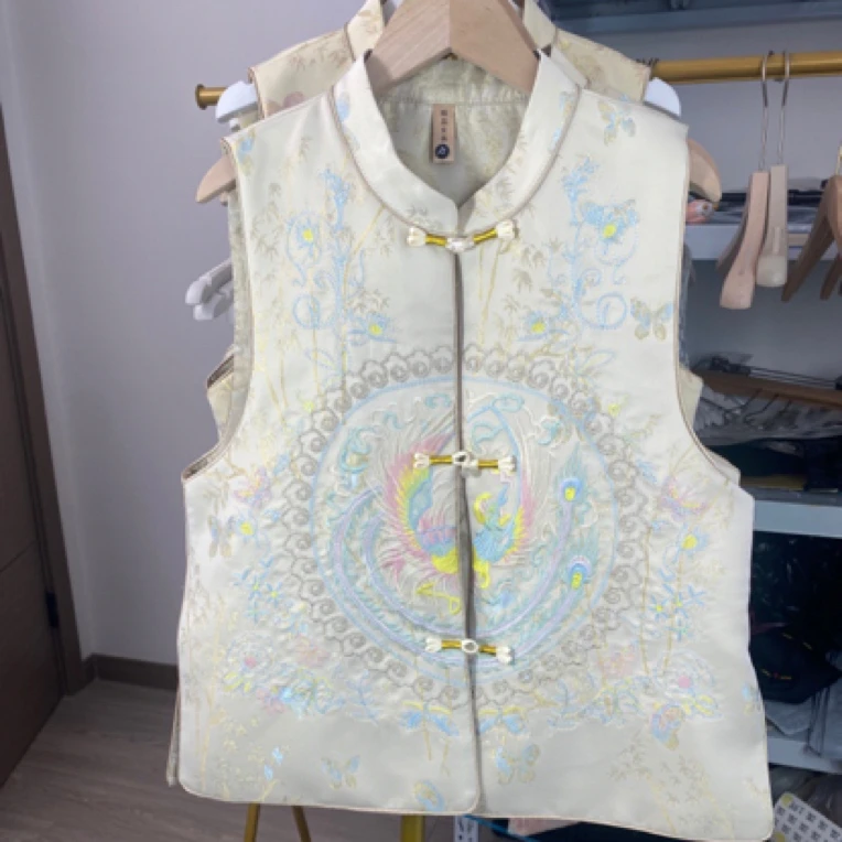 新中式立领刺绣凤凰精密刺绣马甲