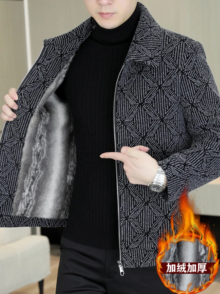 冠欧奥斯 冬季男士毛呢夹克加绒加厚商务休闲短款呢子大衣外套