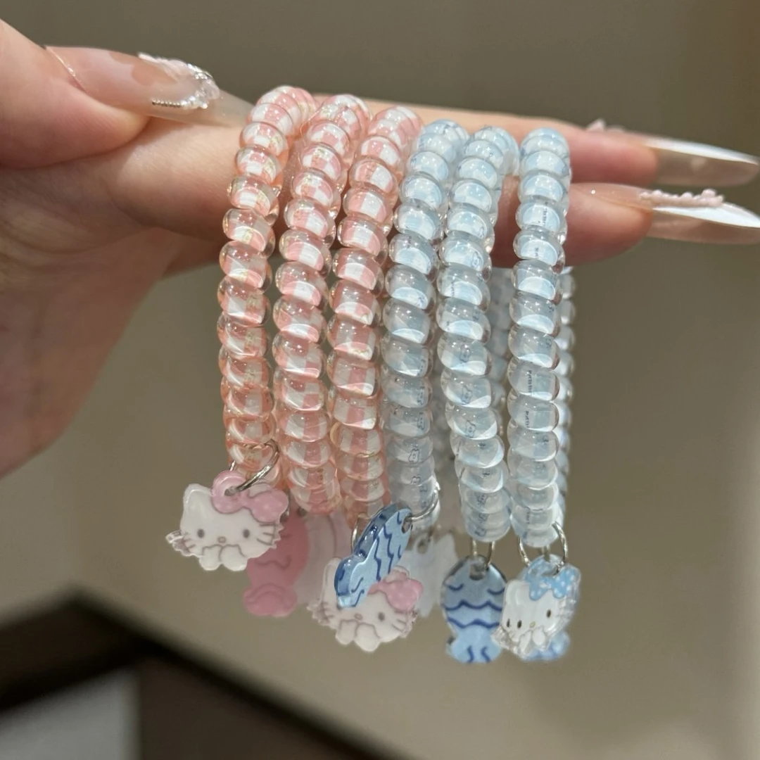 蓝色系小清新kt猫小鱼电话线圈小熊印花发圈可爱凯蒂猫吊坠发圈