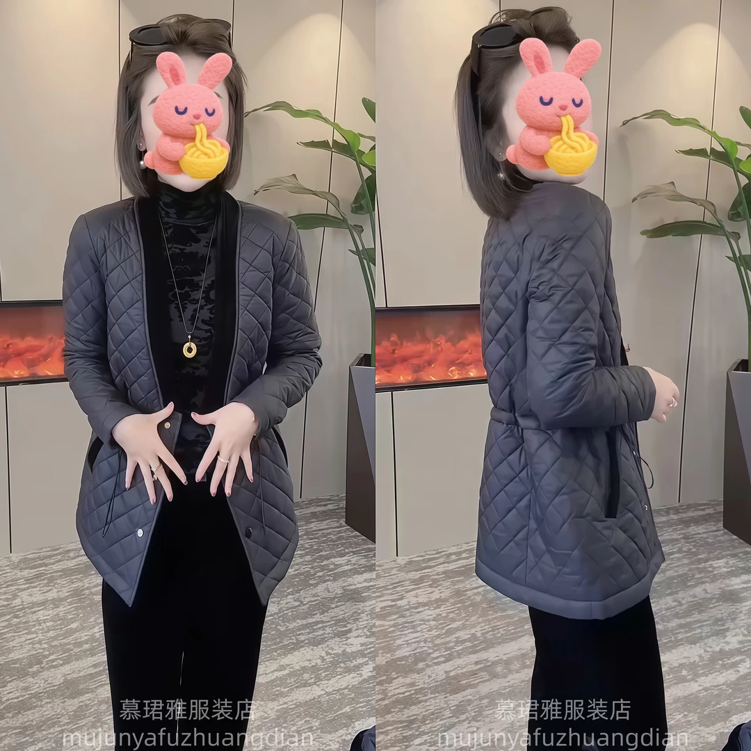 欧货外套女2025冬季新款设计感洋气拼接压格收腰显瘦轻薄外套