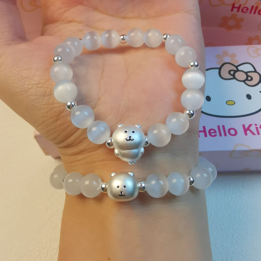 足银手链 纯银999自嘲熊手链甜美时尚单圈女友闺蜜手饰生日礼物