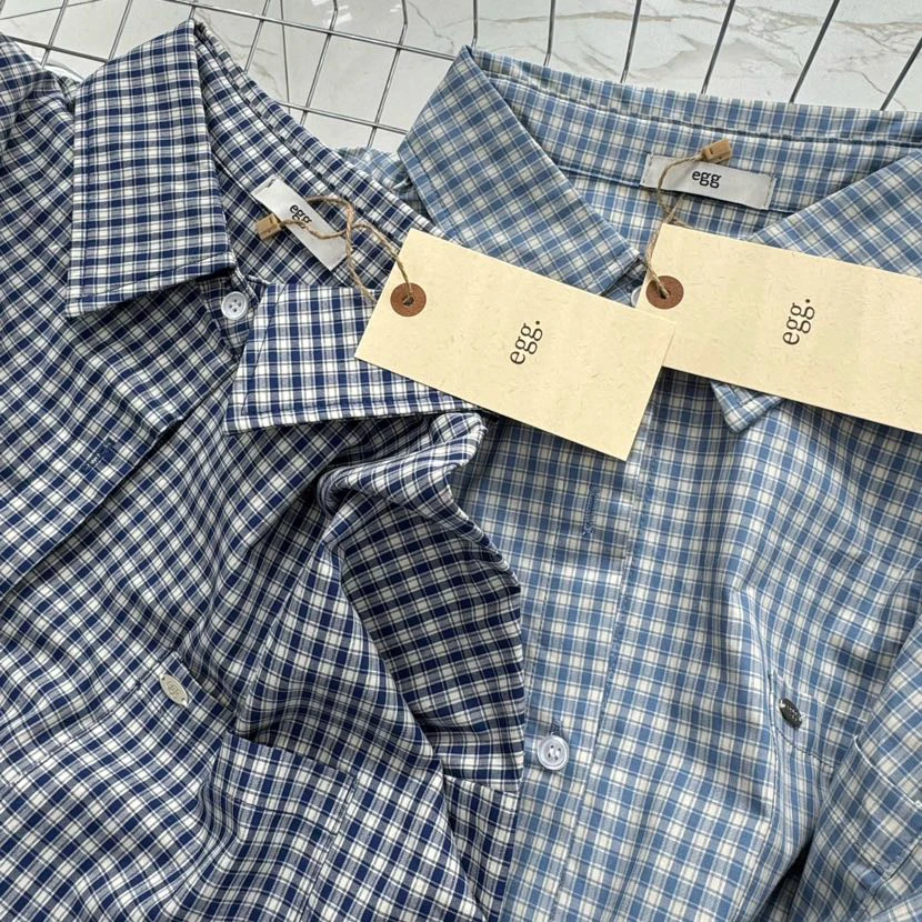 韩国egg 订单两色格子衬衣