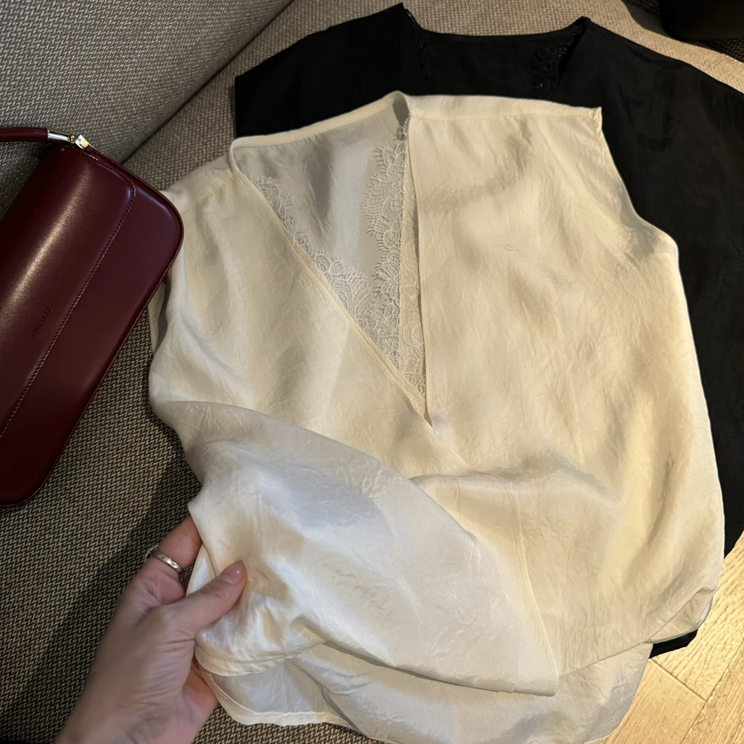 阿黎精选-------夏季高定醋酸V领蕾丝上衣