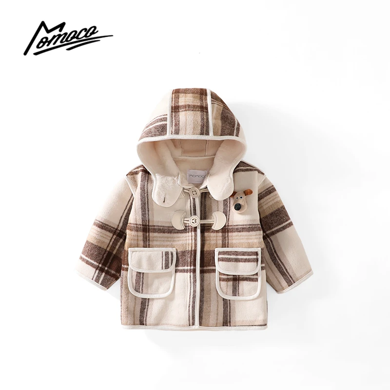 MOMOCO冬季新款男童格子韩版休闲可爱小狗大衣外套75430120005