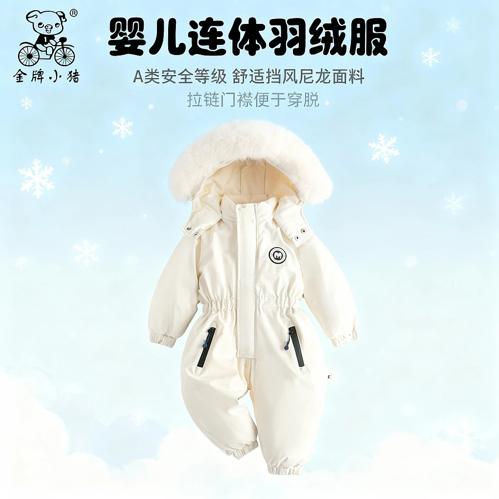 加厚童装防风加绒滑雪服2025冬季新款男女婴幼儿宝宝爬爬服连体衣