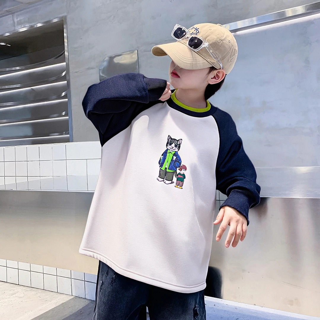 男童春秋季长袖卫衣6-12岁中大童时尚拼接韩版打底衫儿童上衣男孩