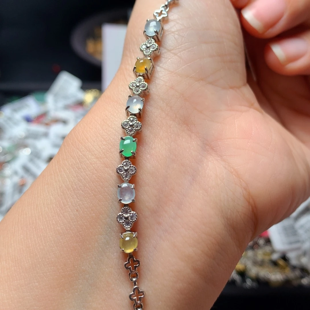 翡翠戒指银S925镶嵌天然翡翠手链