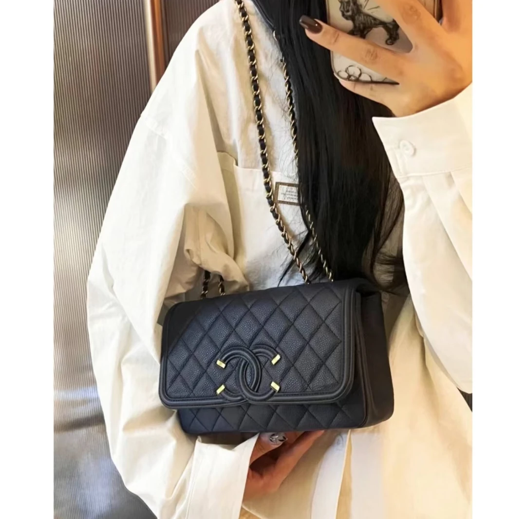 99新 Chanel/香奈儿 vanity大双c口盖包黑金荔枝牛/99新/优选
