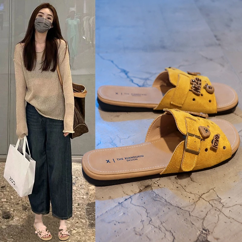 爆款卡通拖鞋女夏季外穿2025新款平软底一字拖百搭高级感沙滩凉拖