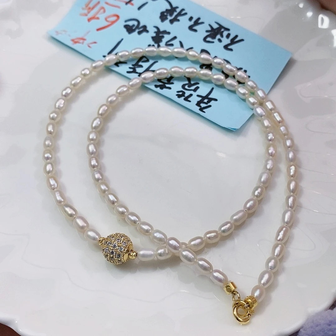 淡水珍珠特价不退换无核米珠项链银S925镶嵌