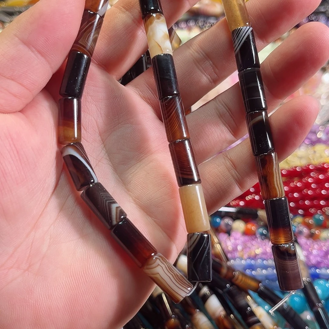 玛瑙/玉髓合金珠宝半成品玛瑙蚕丝炮仗一条8x16mm